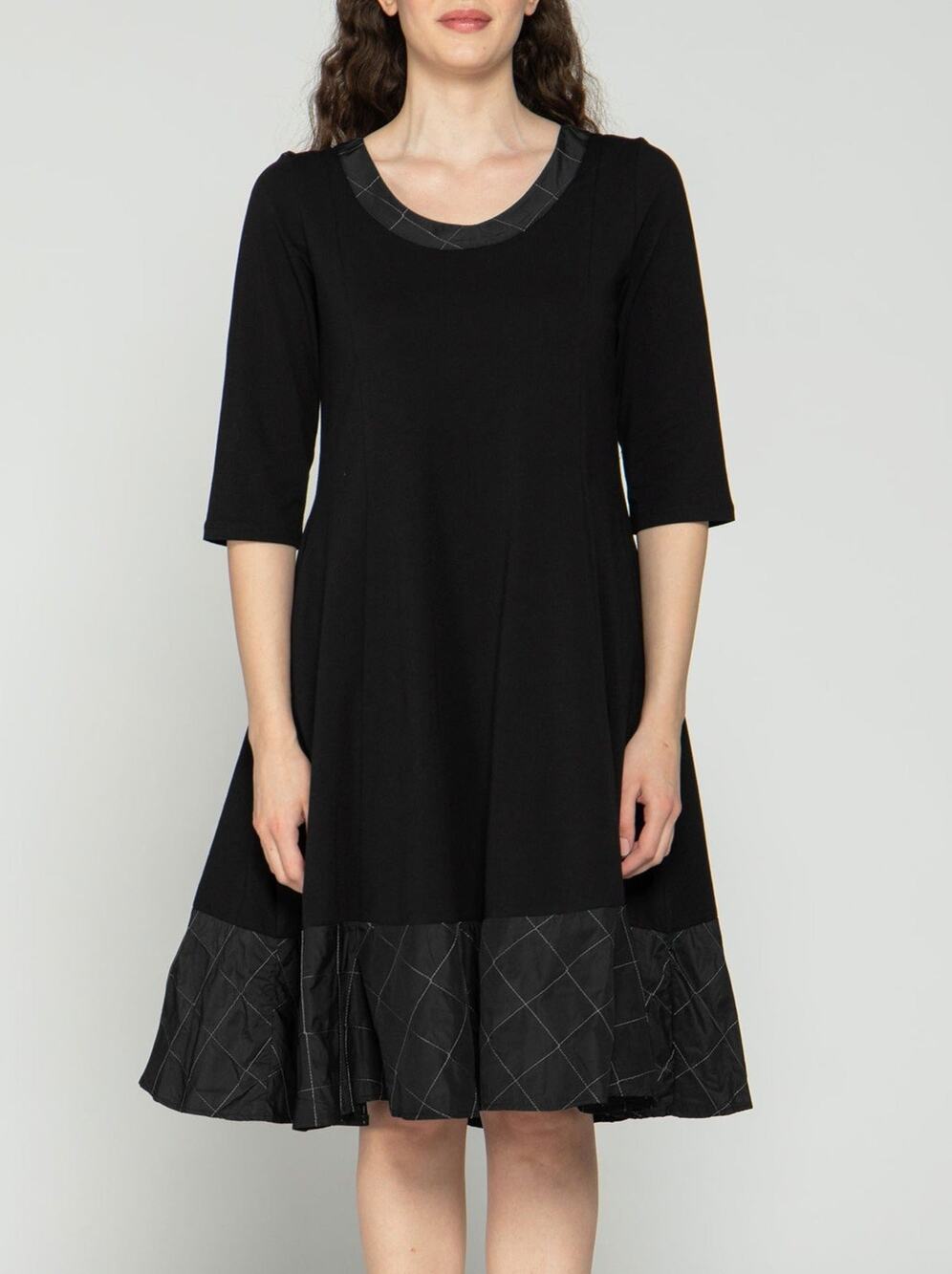 Luukaa Women's Black Midi Cotton Dress Size 16 White Stitch Detail NWT